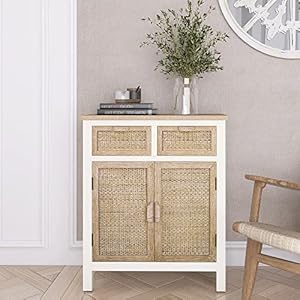 Wood Storage Cabinet with 2 Drawers and Doors Modern Wooden Sideboard Accent Cabinet for Dining Room Living Room Entryway