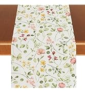 Linen Watercolor Spring Table Runner Spring Flower Tablecloth Farmhouse Spring Easter Floral Deco...