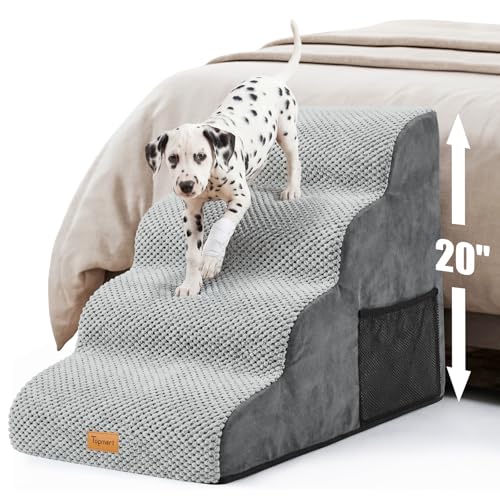 Image of Topmart High Density Foam Dog Stairs 4 Tiers,Extra Wide Deep Pet Steps,Non-Slip Pet Stairs,Dog Ramp for Bed,Best for Older Injured,Older Pets,Cats with Joint Pain