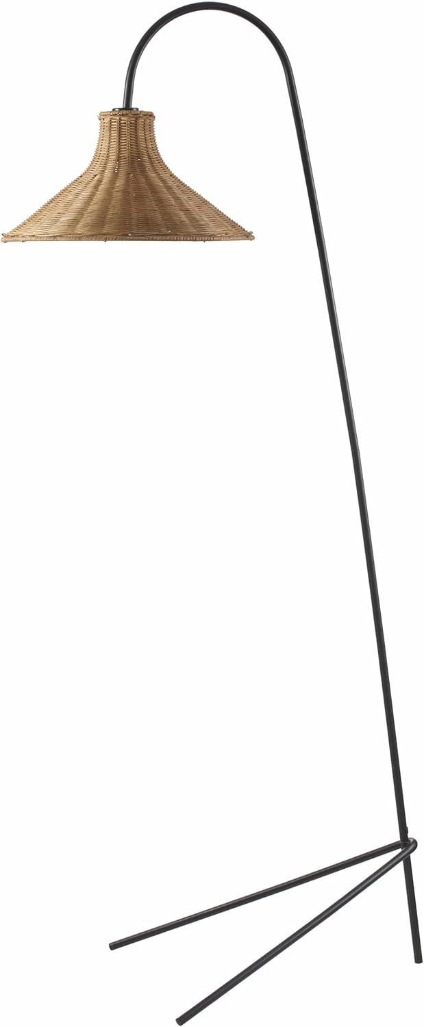 Mporokoso Boho Floor Lamp for Living Room - Shade Jute, Rattan - Iron Standing Lighting - Black, Gray, Charcoal, Beige - 66'' H