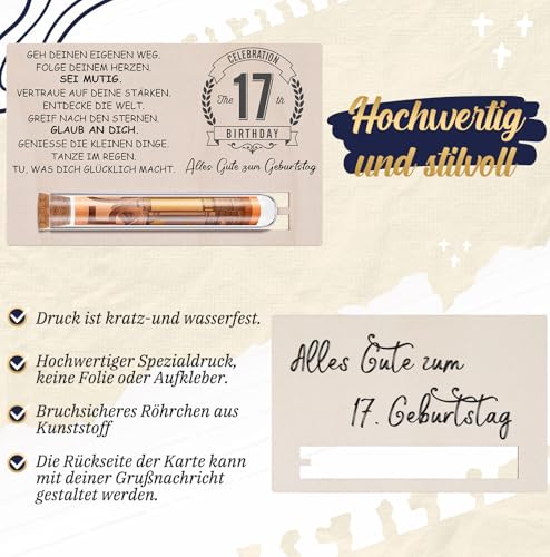 Otuuz Geldgeschenke Geschenk zum 17. Geburtstag für Mädchen und Jungen - Holzkarte und Reagenzglas Geburtstag Geld Gutschein Verpackung Geschenkverpackung