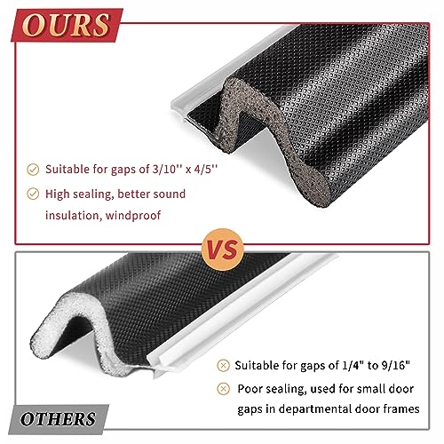 Image of 26 Feet Long Reach Weather Stripping Seal With 4 PCS Corner Seals, V-Shaped Replacement Strip Foam Kerf Insulation for Door Frame (Black)