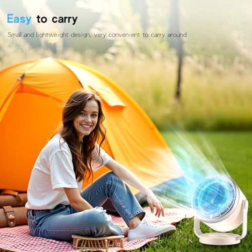 Desk Fan with Battery Operated, Quiet Digital Display Portable Fan 360°Rotate, Whole Room Air Circulator Fan, USB Fans with 6 Speeds, Small Travel Camping Table Fan for Bedroom, Kitchen, Home, Outdoor by HONEYYEAR - Image 5