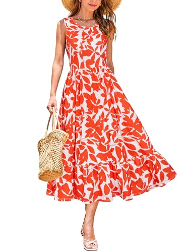 Image of STYLEWORD Womens Summer Casual Short Sleeve Flowy Midi Beach Dress