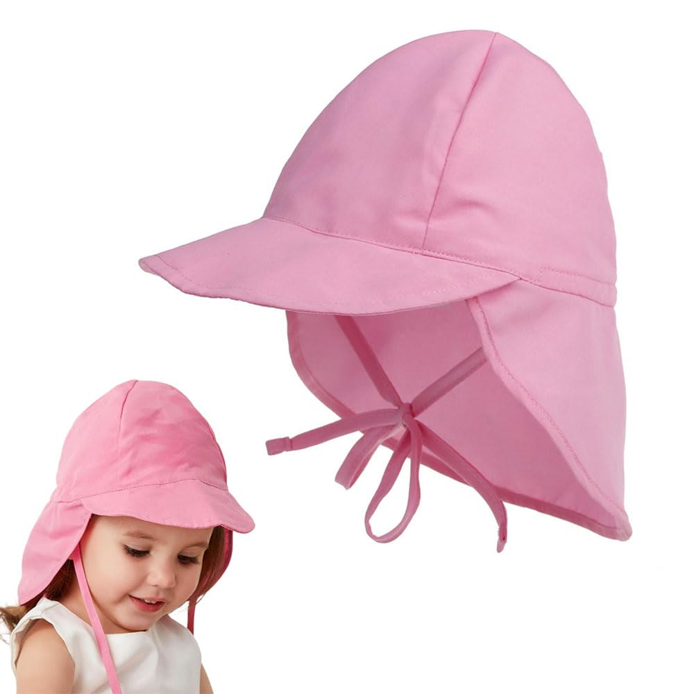 GoodernGoodern Baby Sun Hat,Adjustable Summer Sun Protection Toddler Hat Travel Portable Kid's Wide Brim Beach Hat with Neck Flap Breathable Girls Boys Bucket Sun Cap for Camping Park Walking Beach-Pink