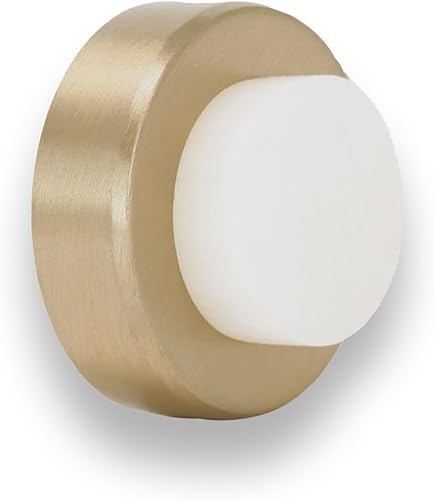 EVI  Tope de puerta de pared  07 x 137 pulgadas  Goma blanca de silicona natural  Instalación adhesiva o tornillo acabado de latón  Mod I-254