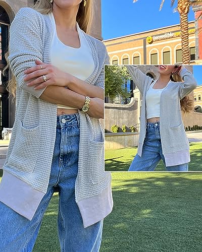 Image of STYLEWORD Women's Fashion Cardigan Sweater Lightweight Open Front Long Casual Beach Kimonos Outfits with Pockets