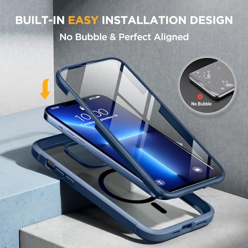Image of Miracase for iPhone 13 Pro Case 6.1 inch,Full-Body Protection,Clear Bumper Case with Built-in 9H Tempered Glass Screen Protector,Military-Grade Drop Protection Outdoor Phone Case for 13 Pro,Dark Blue