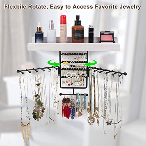 Jewelry Organizer Wall Mounted Rotating Jewelry Holder Hanging Storage Display for Necklaces Bracelet Earring Ring Vintage White