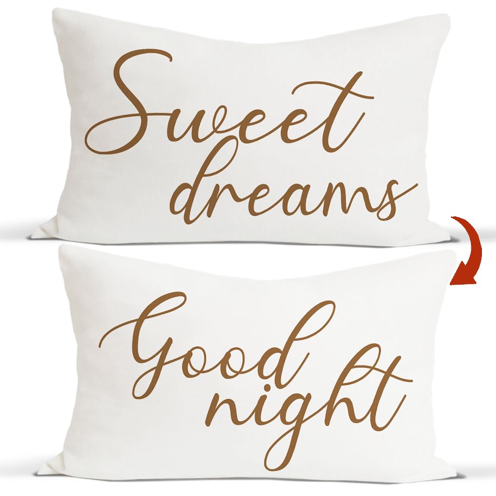 Rusenbao White Reversible Throw Pillow Covers for Bed, Sweet Dreams Good Night 12 x 20 Lumbar Pillowcase Decorate Bedroom Guest Room