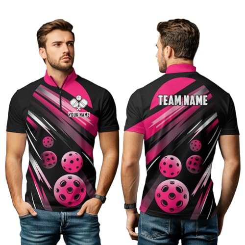 PIONAMZIOZ Personalized 3D Pickleball Shirts Pink Pickleball Jersey Pickle Ball Polo & Quarter-Zip Shirt Pickleball Team (US, Alpha, Small, 5X-Large, Regular, Regular, Quarter-Zip)