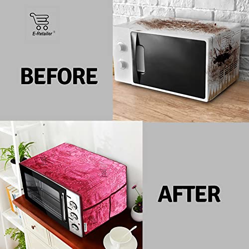 Image of PVC Waterproof 2-Layered Microwave Oven Top Cover With 4 Utility Pockets Suitable for Upto 30 Liter (Color- Red, Size-36x14 Inches)