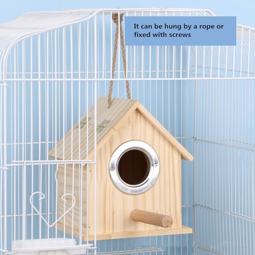 Image of Parakeet Nesting Box Parrot Wooden House Bird Breeding Nest Warm Mating Box | With Stand Perch, Parrotlets Aviary Cage Budgie Mating Box for Lovebirds, Cockatiel, Budgie, and Small Birds