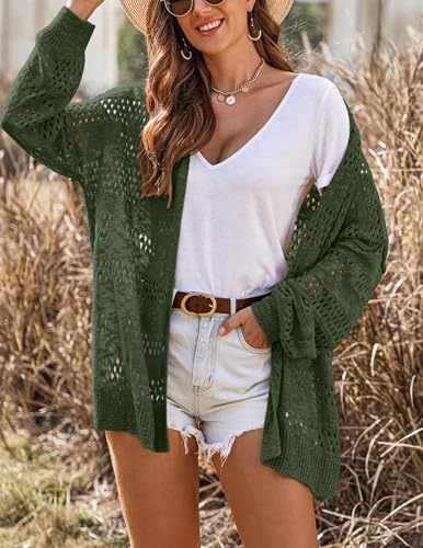 Image of HOTOUCH Womens Lightweight Crochet Cardigan Sweaters Summer Boho Kimonos | Long Sleeve Oversized Knit Tops Duster,2026 Trendy Open Front Outfits,Spring Fashion Cute Clothes,Beach Vacation Cover Up