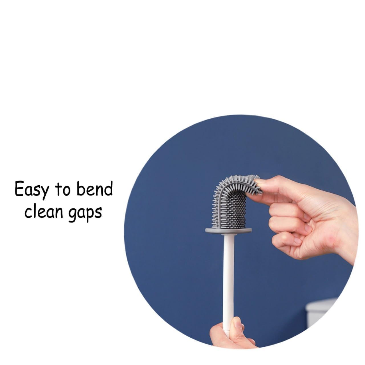 Toilet Brush and Holder Set Wall Mounted Silicone Flat Toilet Cleaner with Extra Crevice Cleaning Tool Bathroom Cute Toilet Scrubber Long Handle - 1 (3 in 1 Toilet Brush) — Amazon image 5