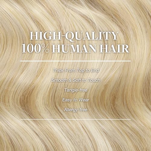 Image of GOO GOO Clip in Hair Extensions Real Human Hair, Remy Human Hair Extensions Clip ins for Women, Natural Human Hair, 22inch 150g 9Pcs, 18A /613A Dark Blonde Highlighted Bleach Blonde