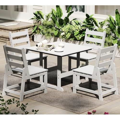 GREENVINES 5-Piece-Outdoor-Dining-Set | HDPE | Square | Patio Furniture | All Weather | Armless Chair | Slatted Table and Chairs Sets for 4 | for Back