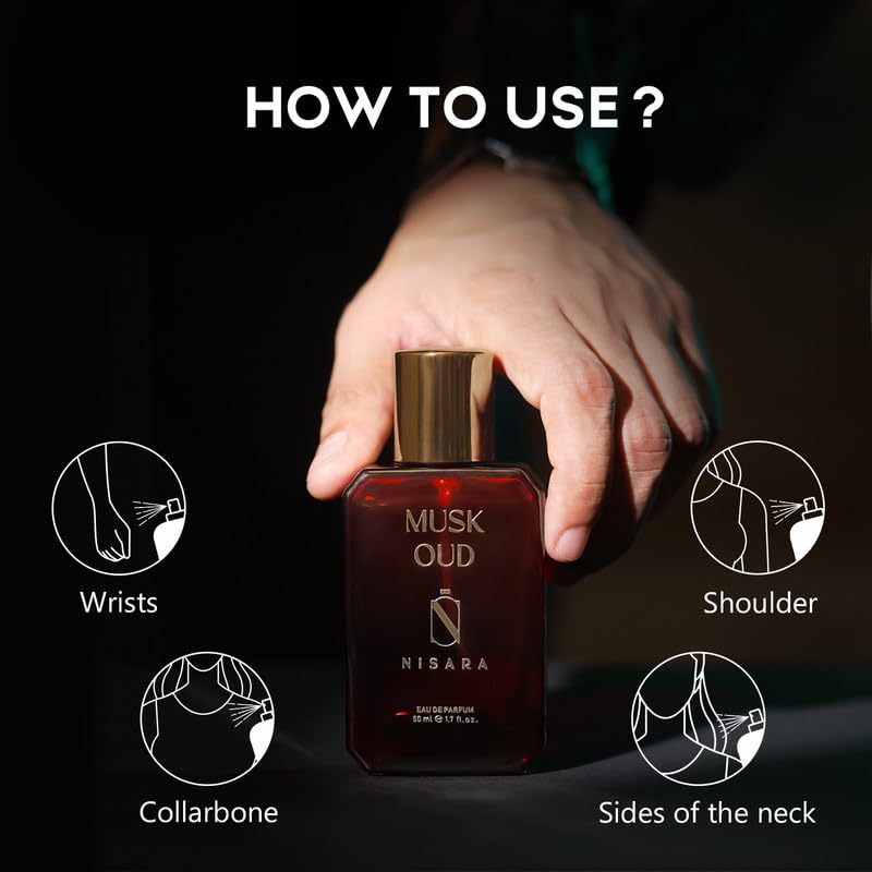 Nisara Musk Oud EDP Perfume for Men,50ml | Long-Lasting Premium Eau De Parfum | Tobacco Woody Fragrance with Mandarin, Bergamot, Warm Spices ,Oud,Amber, Musk Notes | Intense, Bold, Sophisticated | Fragrance for Him 3