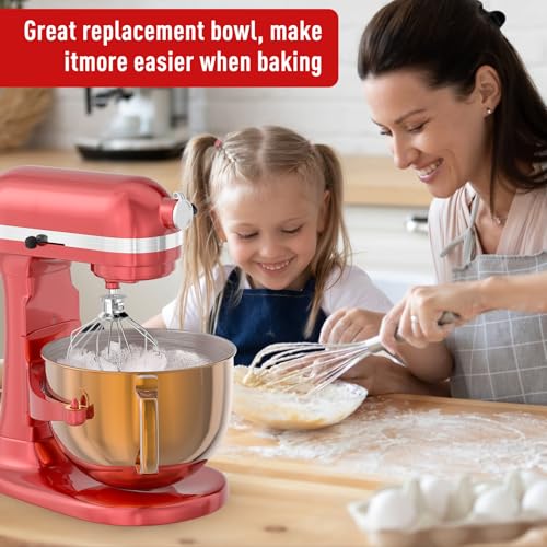 Image of 7QT Stainless Steel Mixer Bowl for Kitchenaid Stand Mixers, Kitchen Aid Mixing Bowl for 7QT Lift Mixer with Handle Copper