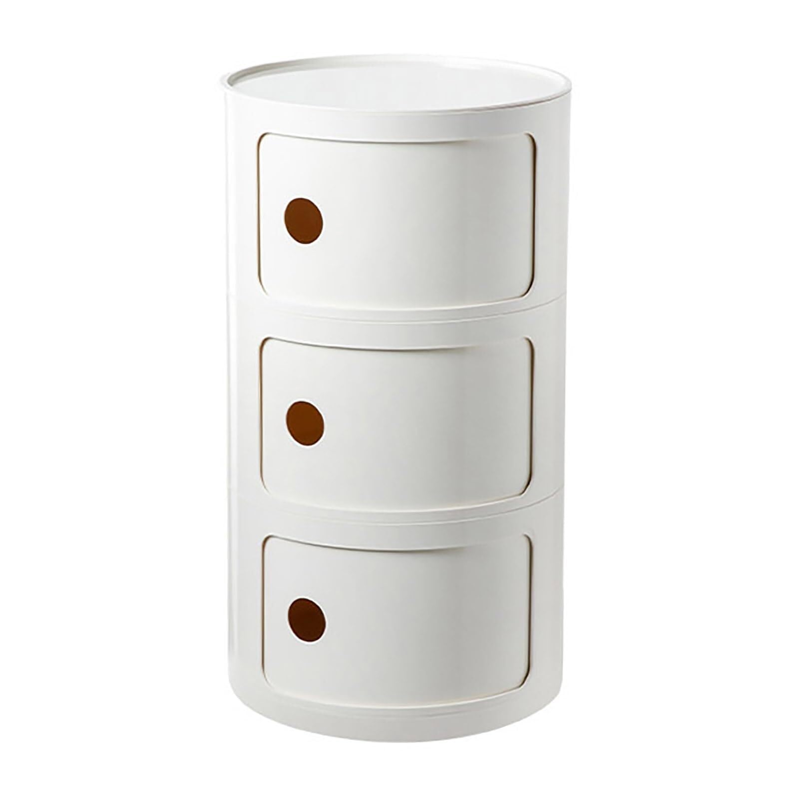 SXZenSpace Modern Round Nightstand with Storage Container for Bedroom, Living Room, or Bathroom - Beige Drawer Table Sliding Door and Plastic nizer Stylish (3 Tiers)