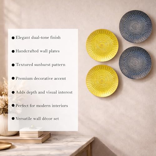 Image of Art Street Set of 4 MDF Decorative,Wall Hanging Plates for Home,Living Room,Hotel Bedroom And Office Decor Show Pieces (Blue & Yellow, Size 8 x 8 Inch)