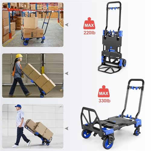 Carretilla plegable de 4 ruedas y 2 ruedas convertible azul miniatura 5