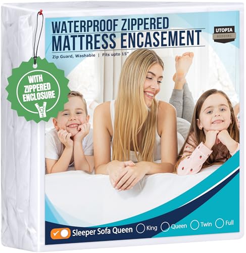 Utopia Bedding Zippered Mattress Encasement Sleeper Sofa Queen, 100% Waterproof Bed Bug and Dust Mite Proof Mattress Protector, Absorbent Six-Sided Mattress Cover