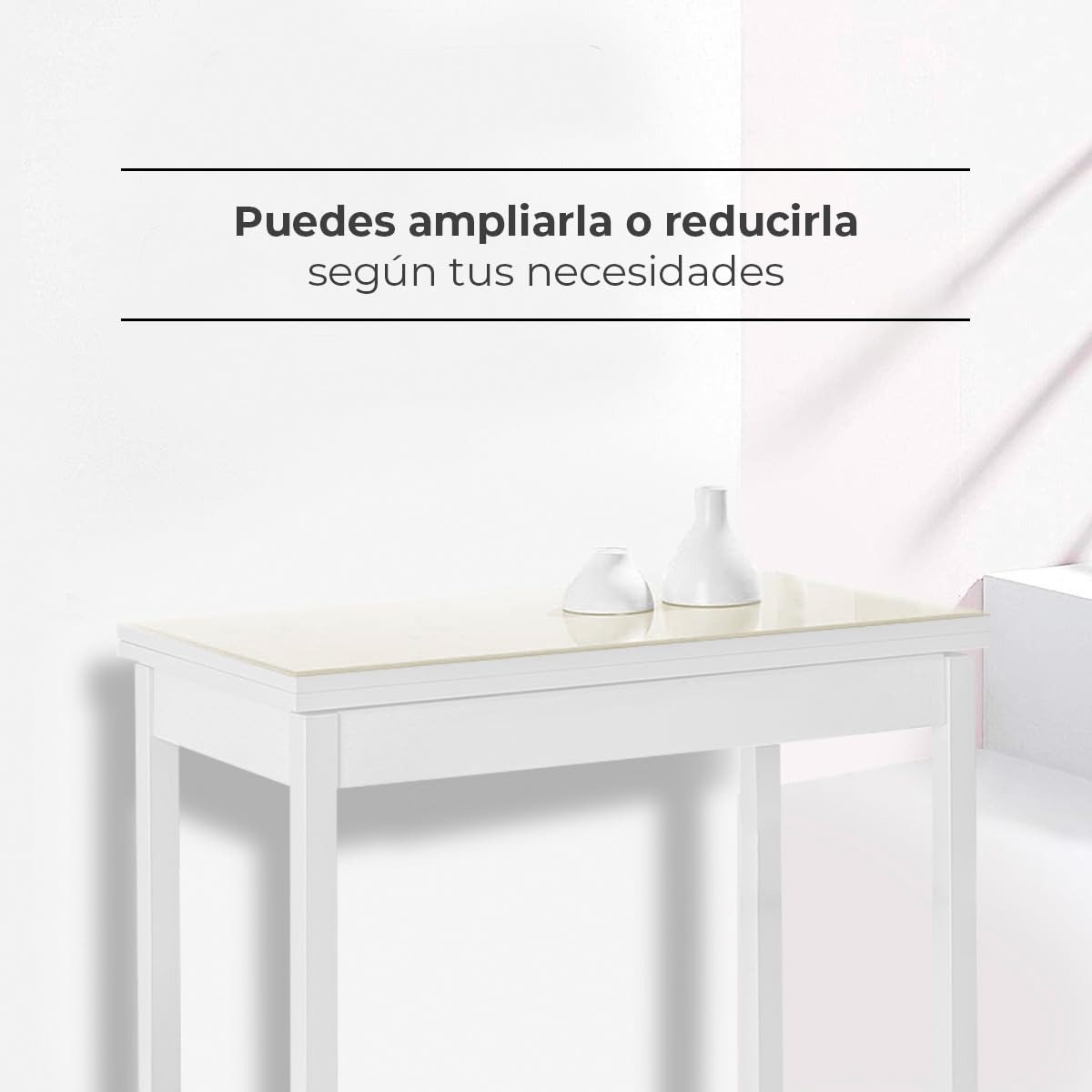ASTIMESA Mesa de Cocina Extensible de Libro sin cajón - 80x40 cm (80x80 cm) - Estructura y Tapa Interior Color Blanca - Tapa Superior Cristal Color beig