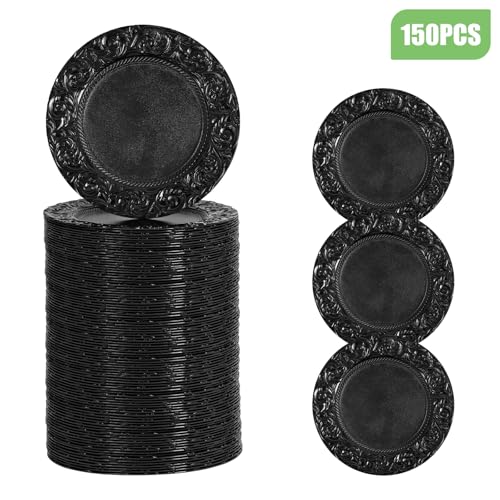 Platos redondos reutilizables 150 pcs negro miniatura 4