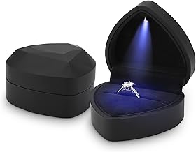 Hileyu Ring Box With Led Light Jewellery Gift Box Engagement Creative Diamond Heart Shaped Ring Box Wedding Ring Case For Proposal Engagement Wedding (Black)