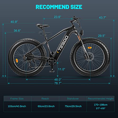 Tesgo Fat Tire Electric Bike Peak 1500W, Carbon Fiber 26"*4.8 Adult Ebike Bicycle [Samsung 48V 20Ah Battery] Long Range 120Km, Electric Mountain Beach Bike With Fork, Shimano 9-Speed, Hydraulic Brake #TOP7