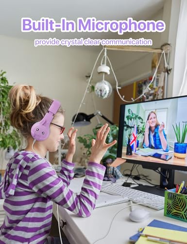ZIUMIER Kids Headphones, with Microphone, 80/90dB Volume Limiter, Audio Sharing Port, 3.5mm Wired Toddler Headphones for School Travel - Image 5