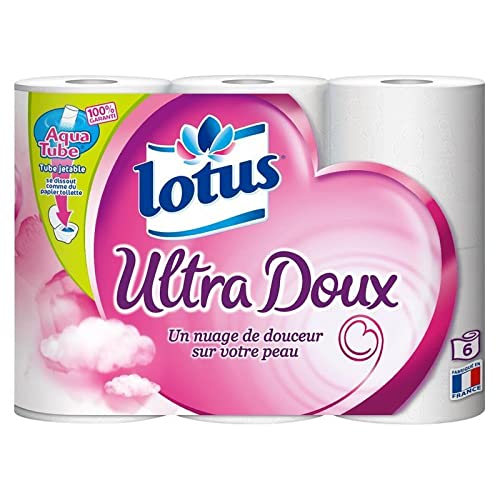 Lotus – Papel higiénico blanco ultra suave Aquatube X6 rollos, lote de 4