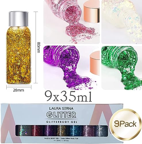 Zhqojgv 001 9 Pack Body Glitter Gel, Mermaid Sequin Chunky Glitter Face Hair Nail Lip Glitter Gel Lasting Sparkling Lotion Glitter Liquid Eye Shadow thumb #4
