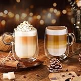 glastal 2x350ml Double Walled Coffee Glasses Mugs Cappuccino Latte Macchiato Glasses Cups with Handle Borosilicate Heat Resistant Glass Cups for Coffee Tea Milk Juice Ice Cream - Image 4