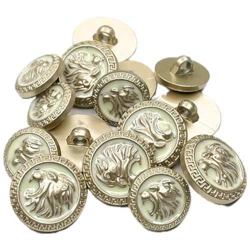 Image of Abs Golden 3D Lion Head Shank Button Embedded Enameled Lucite Round Abs Button for Blazer Suits Coat Bandhgala DIY Art & Crafts (Pack of 16 (8 Big + 8 Small), Off-White Lucite)