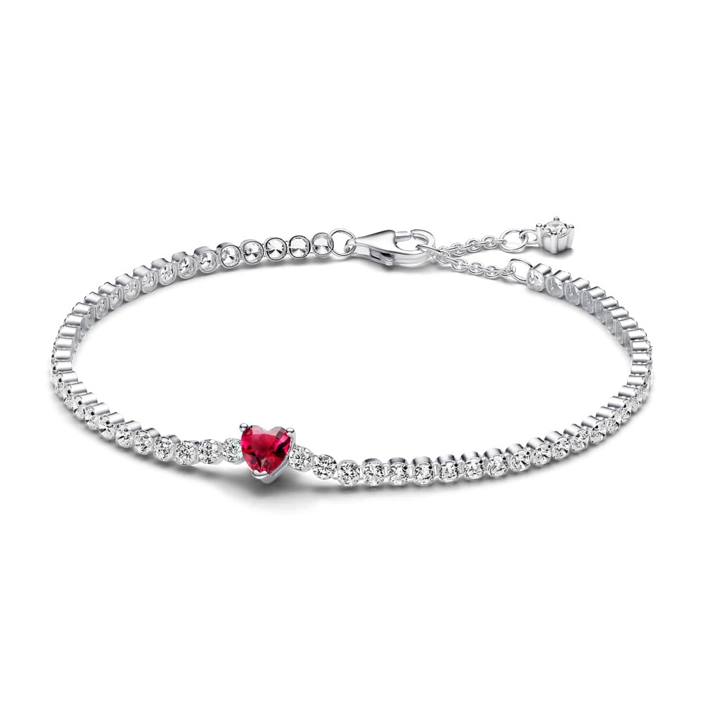 PANDORA Timeless Rotes Funkelndes Herz Tennisarmband aus Sterling-Silber mit rotem künstlichen Kr... Ansicht 3