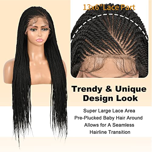 Brinbea 13X6" Lace Front Braided Wigs For Women Premium Synthetic Twisted Braid Wig Black Cornrow Braided Hair Wigs With Baby Hair 30 Inches #TOP1