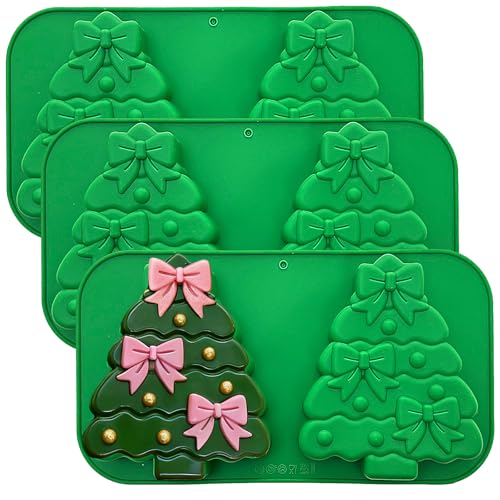 3 Pack Christmas Tree Silicone Baking Molds Large Christmas Chocolate Molds 3D Christmas Cake Mold Holiday Candle Resin Xmas Pine Tree Soap Ice Cube Mold for Chocolate Candy Festival Home Decoration
