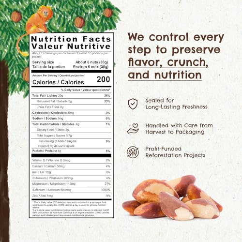 Image of Snack The True Organic Brazil Nuts 15 oz - Raw and Unsalted - Kosher - Healthy-Rich in Vegetable Protein - Harvested in Amazon Rainforest - Fresh, Vegan and Gluten Free - Forest Up