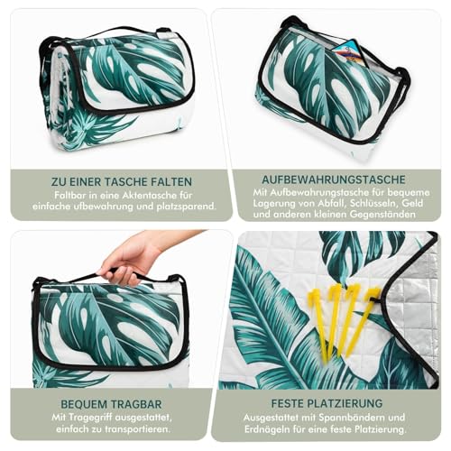 HAUSPROFI Picknickdecke 200x200, wasserdicht & isoliert - XXL Outdoor Decke für Picknick, Strand, Camping. Kompakt, leicht zu tragen, mit Baumwolle gepolstert, Inkl. Tragegriff & Heringe, Waschbar