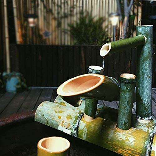 Fontana con beccuccio d'acqua in bambù, decorazione da giardino ecologica fatta a mano, 25 cm, con delicata cascata per patio, relax zen