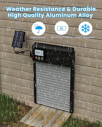 Verbesserte 3in1 Automatische Hühnerklappe Solar, WLAN-Fernbedienung, automatischer Hühnerklappe Hühnertür mit LCD-Display & Timer & Lichtsensor, elektrische Auto-Hühnertür, Aluminium Anti-Pinch