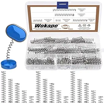 Wokape 100Pcs Compression Springs Assortment Kit, 5 Sizes Mini Stainless Steel Compression Springs for Shop and Home Repairs, 1mm Wire Diameter, 8mm OD, 10/20/30/40/50mm Length