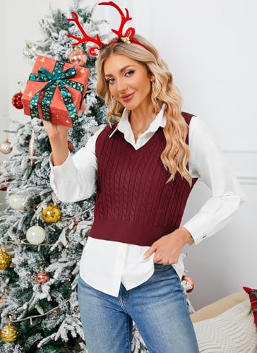 Image of HOCOSIT Women's Knitted V-Neck Vest Argyle Plaid Preppy Style Sleeveless Pullover Crop Sweater Vest