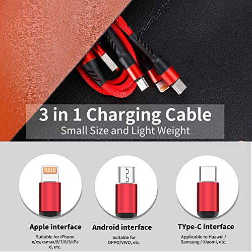image for SIQIWO 3 in 1 USB Charging Cable 2.4A, [2-Pack 4FT] Multi Fast Charger