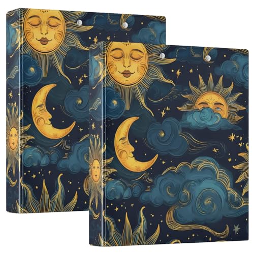 Image of Moon Sun Galaxy Astrology 3 Ring Binder with 2 Interior Pockets 1.5 inch Binders 3 Ring Heavy Duty Fit 8.5 inch x 11 inch Letter Size for Office School, 2 Pack
