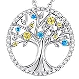 Valentines Day Jewelry Gifts for Wife Mom Tree of Life Necklace Blue Aqumarine Citrine Jewelry...