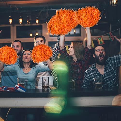 KDPATFAV 18PCS Cheerleading Pom Poms Plastic Pom Poms with Baton Handle for Game Sports Squads Dancing Party Football Basketball Club Spirit Sports Stage Performance Celebration (Orange)