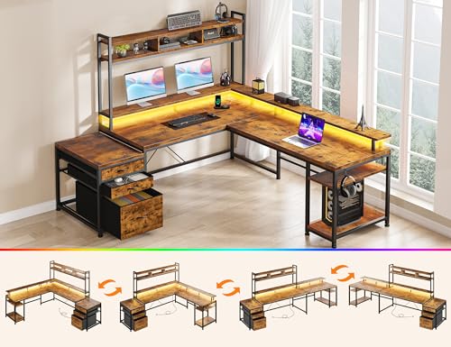 Image of EnHomee 104 inch L Shaped Desk, 4 Layout Convertible RGB Lights & Monitor Stand | 4-Layout L Shaped Home Workstation, 64-104 inchExpandable, Charging Ports, Dual Mounts & Storage for Remote Workers, Designers